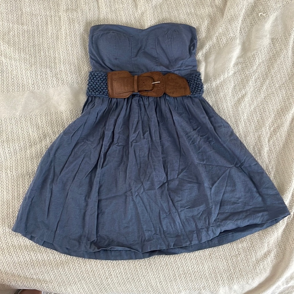 Body Central, blue jean mini strapless dress, size S